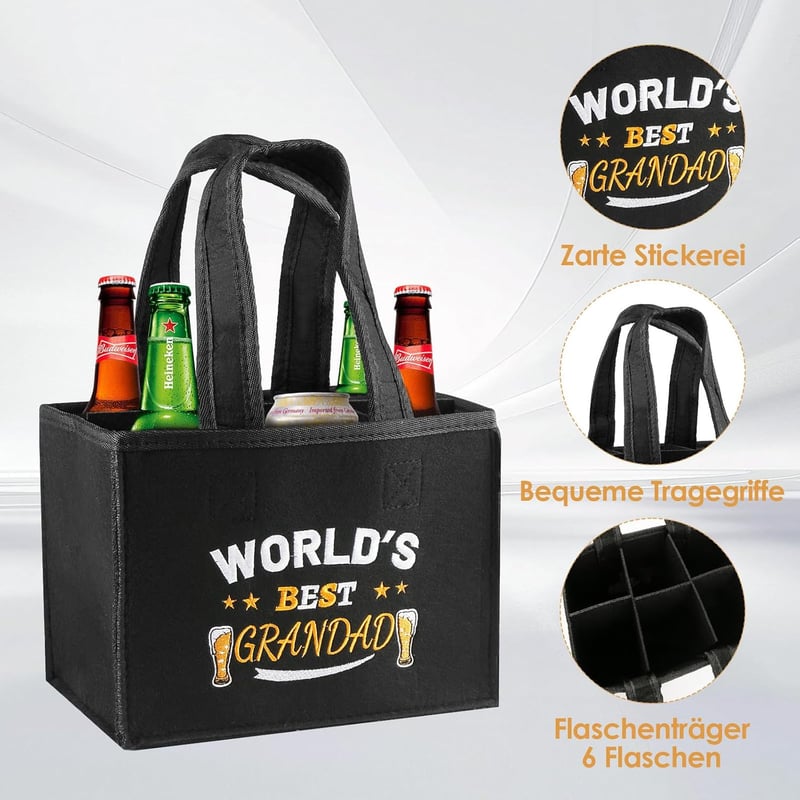 Geburtstagsgeschenk für Opa - Bier Flaschenträger mit Stickmuster