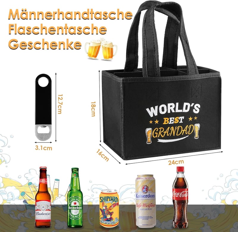 Geburtstagsgeschenk für Opa - Bier Flaschenträger mit Stickmuster
