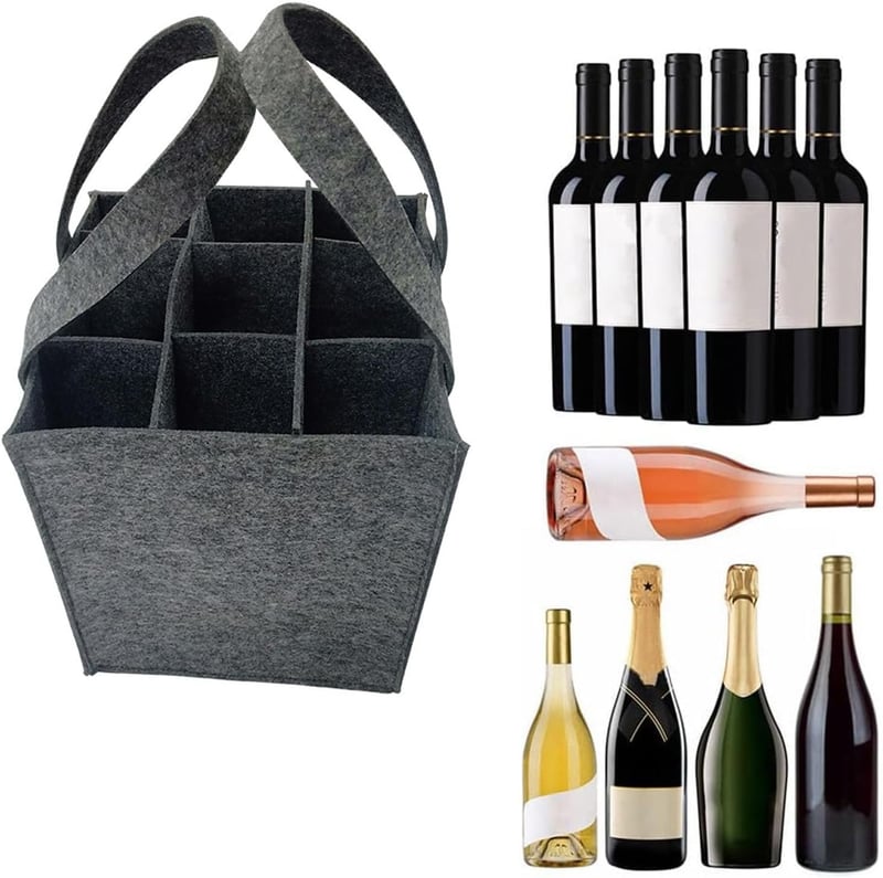 Wiederverwendbare Flaschentasche für 9 Flaschen – Grau, ideal für Party und Picknick