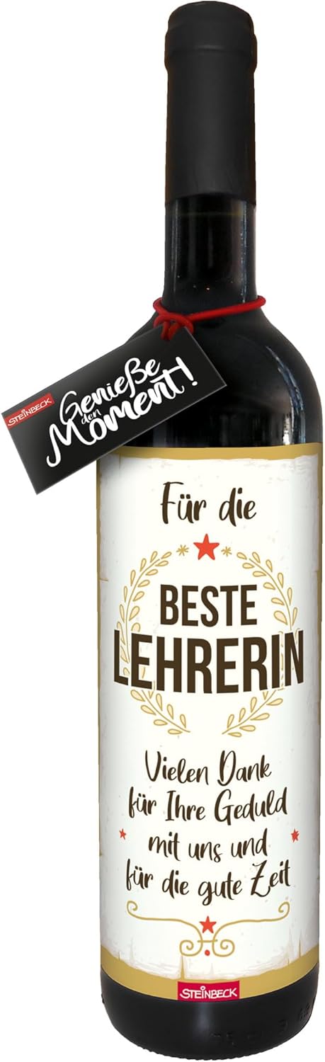 Geschenk für beste Lehrerin: STEINBECK Tempranillo Rotwein mit Flaschentasche