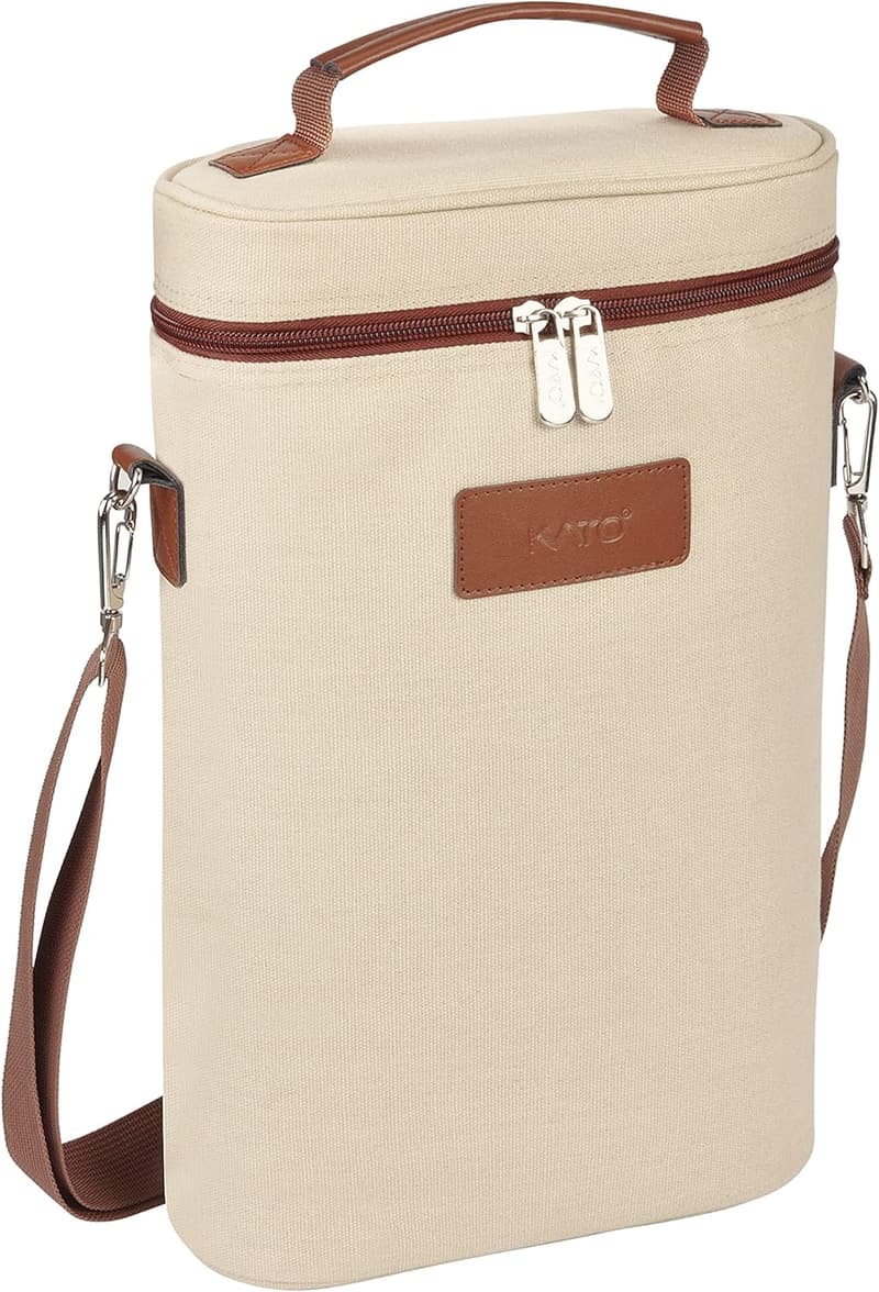 Isolierte Weintasche für 2 Flaschen – Beige Kühltasche für Picknick und Party