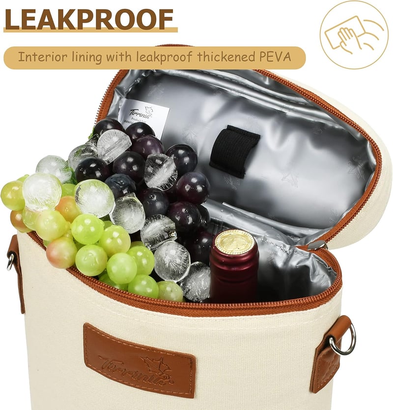 Isolierte Weintasche für 2 Flaschen – Beige Kühltasche für Picknick und Party