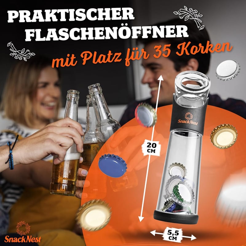 SnackNest Flaschenöffner mit Auffangbehälter – Ideal für Vatertag und Partys
