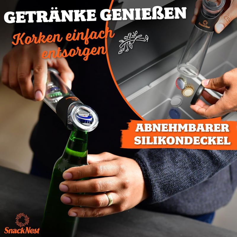 SnackNest Flaschenöffner mit Auffangbehälter – Ideal für Vatertag und Partys