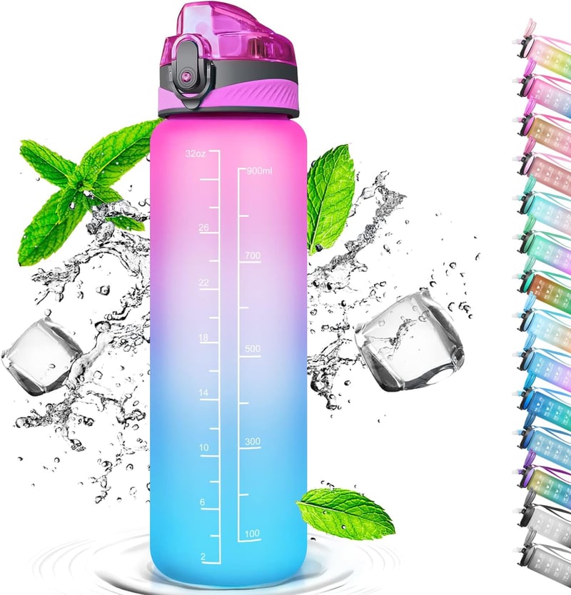 Auckpure 1L Sport-Trinkflasche mit Strohhalm für Fitness und Freizeit