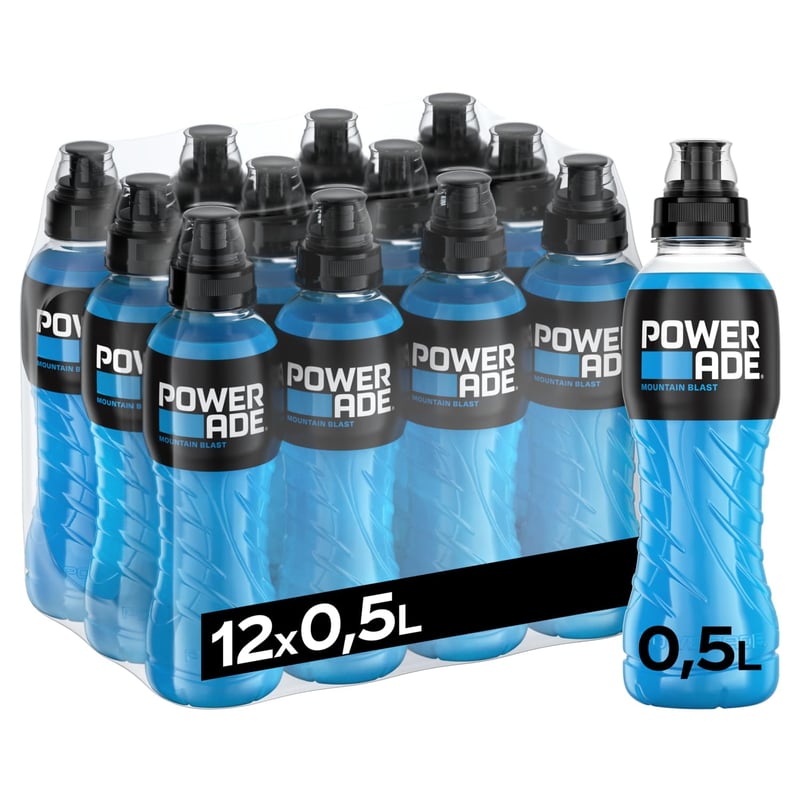 Powerade Mountain Blast, kalorienarmes Sportgetränk mit Elektrolyten (12 x 500 ml)