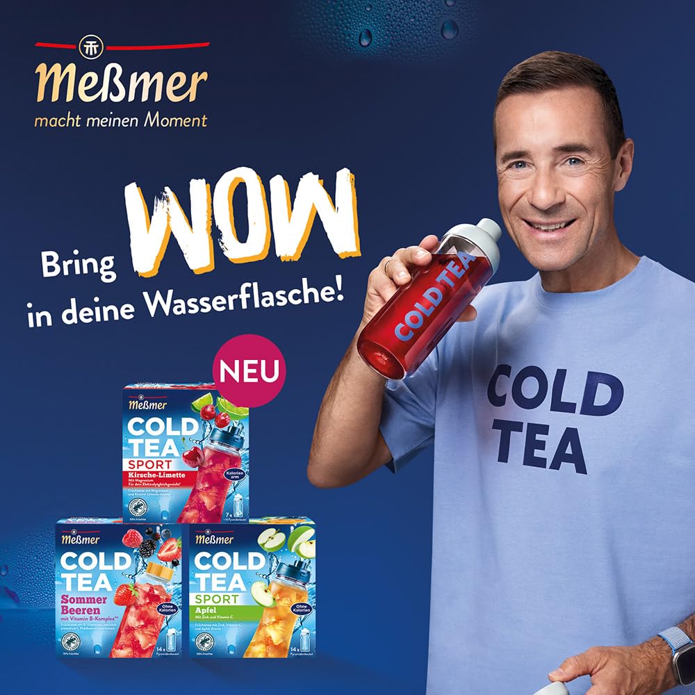 Meßmer Himbeere-Zitrone Cold Tea | Zuckerfrei & Kalorienfrei | 14 Pyramidenbeutel