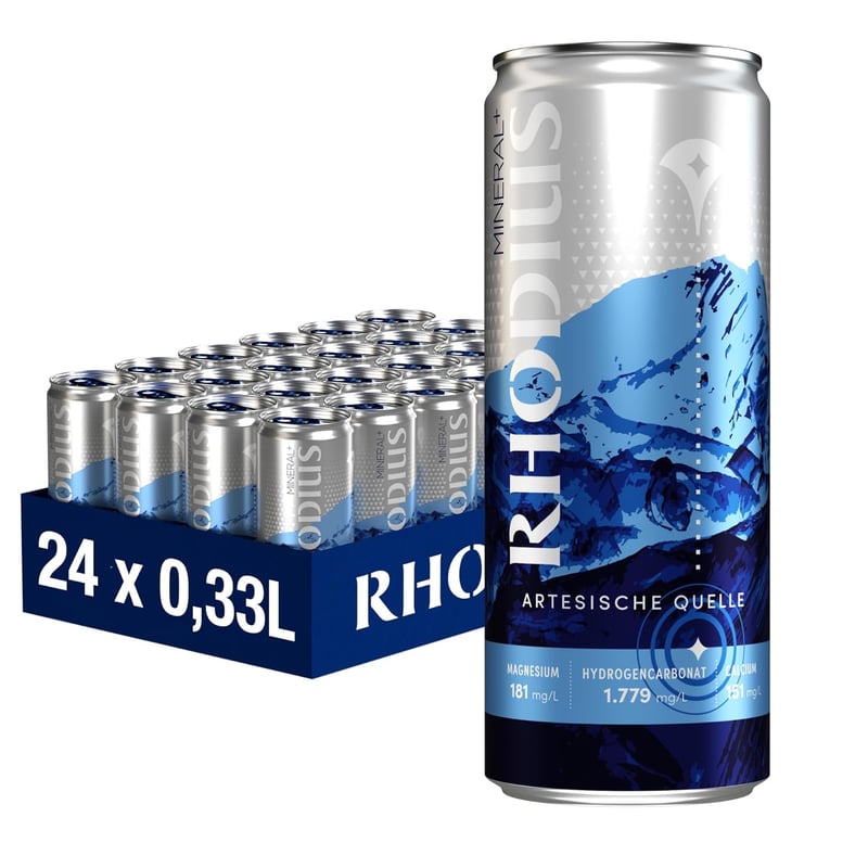 RHODIUS Mineralwasser - prickelndes Vulkaneifelwasser in Dose (24 x 330 ml)