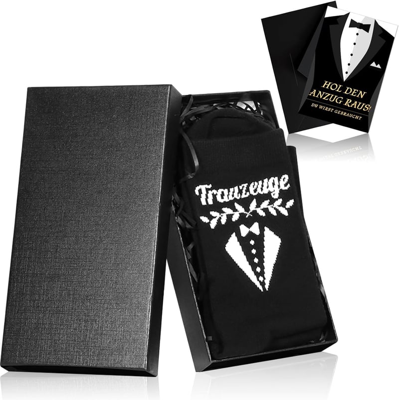 Trauzeugen-Socken für Männer mit Karte – Hochzeitsgeschenk Set in Geschenkbox
