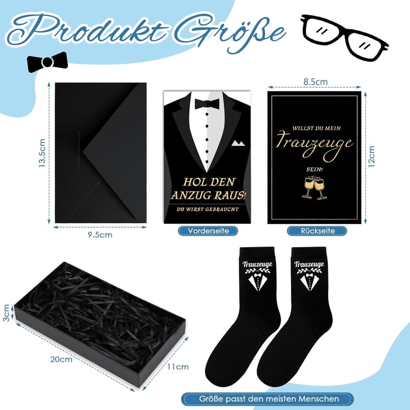 Trauzeugen-Socken für Männer mit Karte – Hochzeitsgeschenk Set in Geschenkbox