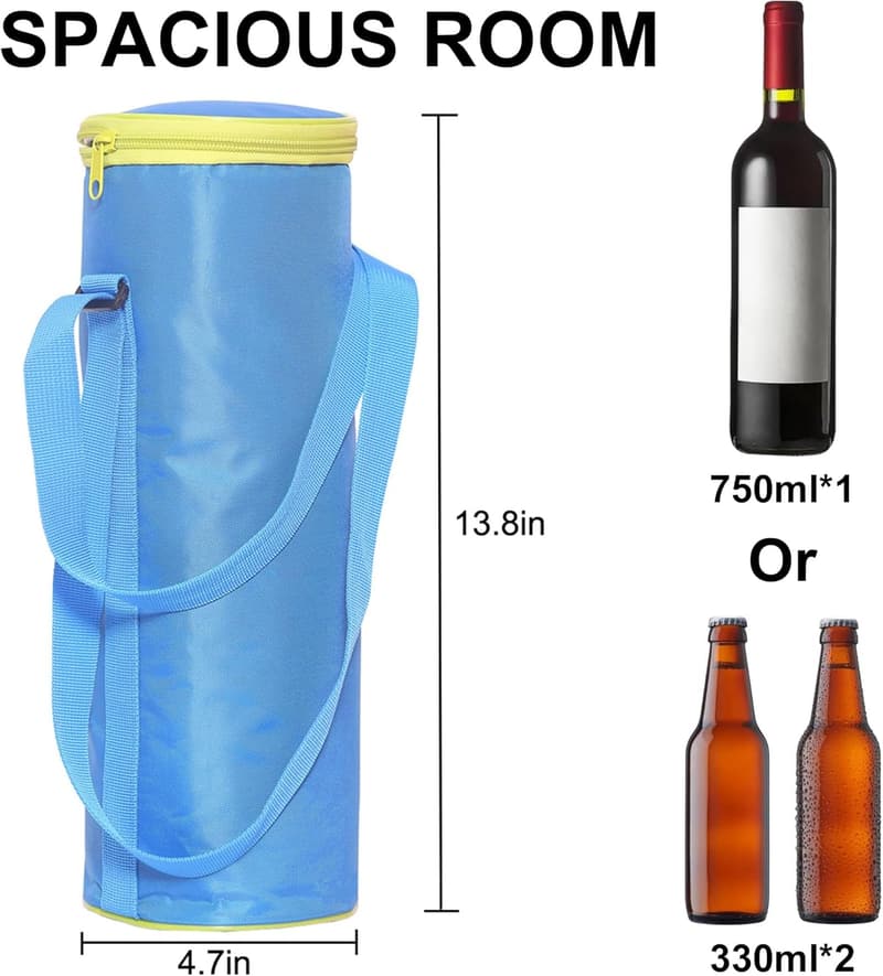 Faltbare Weinkühltasche für Picknick, isoliert, blau, verstellbarer Gurt