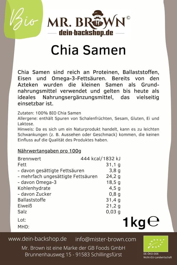 BIO Chia-Samen 1kg aus kontrolliert biologischem Anbau, schwarz