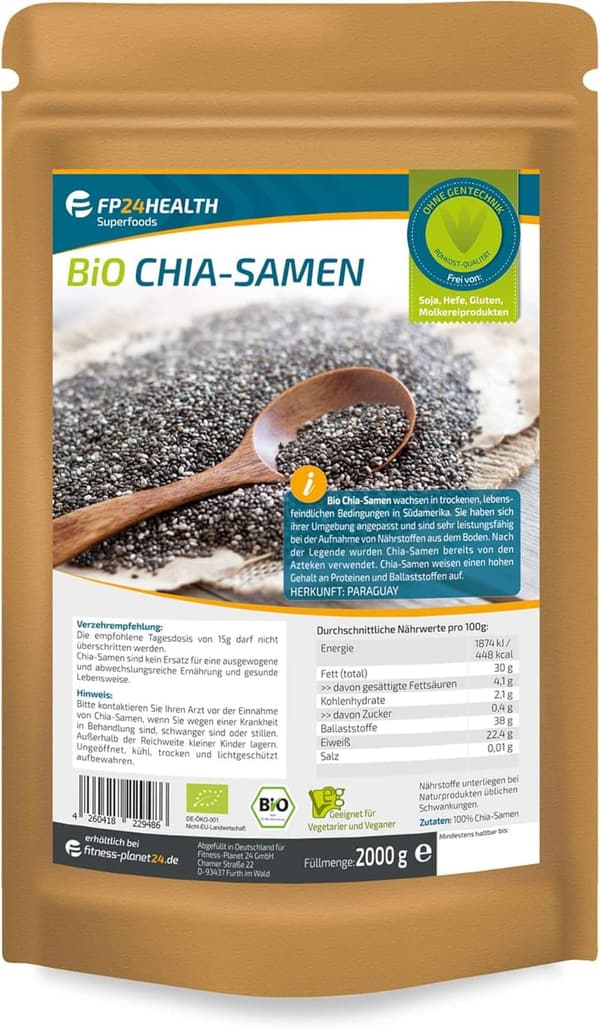BIO Chia Samen 2000g - Rückstandskontrolliert - Salvia hispanica - Top Qualität