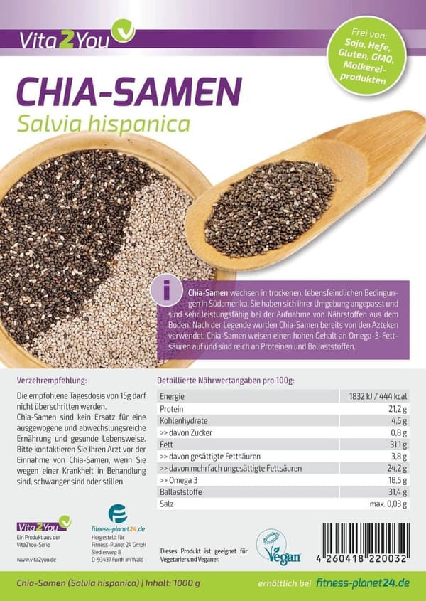 Vita2You Chia Samen - 5 x 1kg Zippbeutel, 5000g