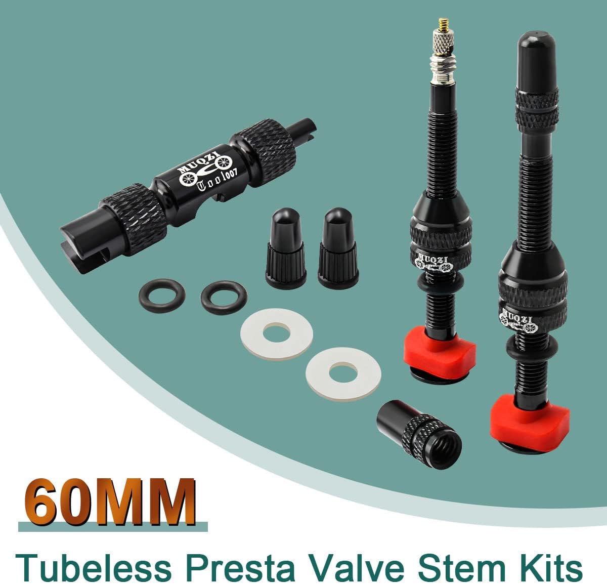 MUQZI Tubeless Presta Ventilschaft Kit – No Leak mit Werkzeug, schwarz (60 mm)