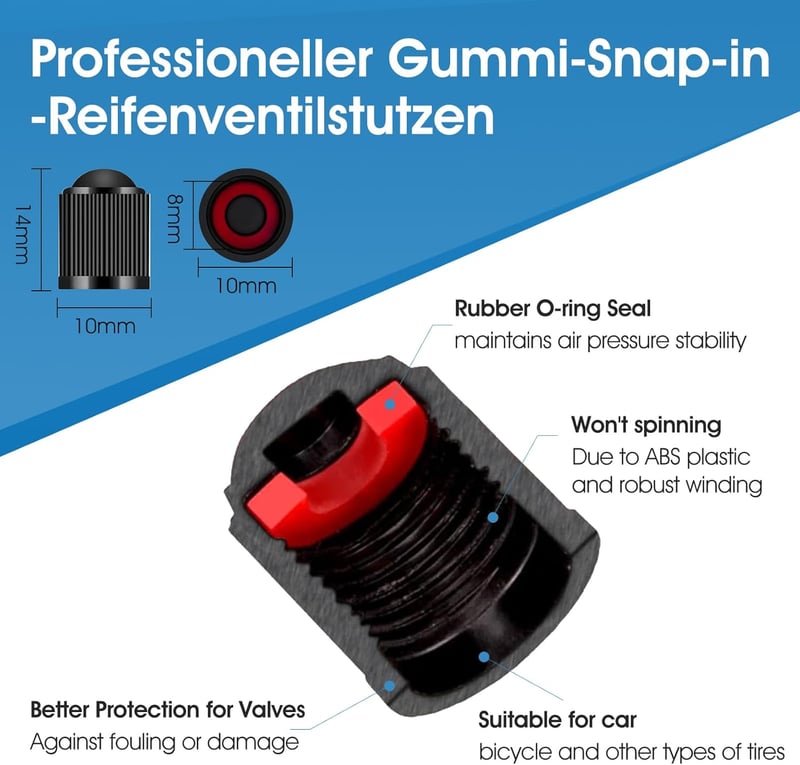 30 Stück universelle Ventilkappen für Autos, Motorräder und Fahrräder, UV-beständig und wasser- sowie staubdicht