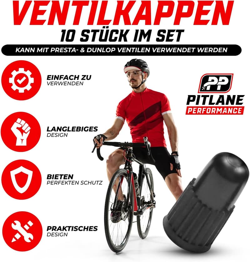 Pitlane Performance® Ventilkappen für Presta-Ventile - 10 Stück