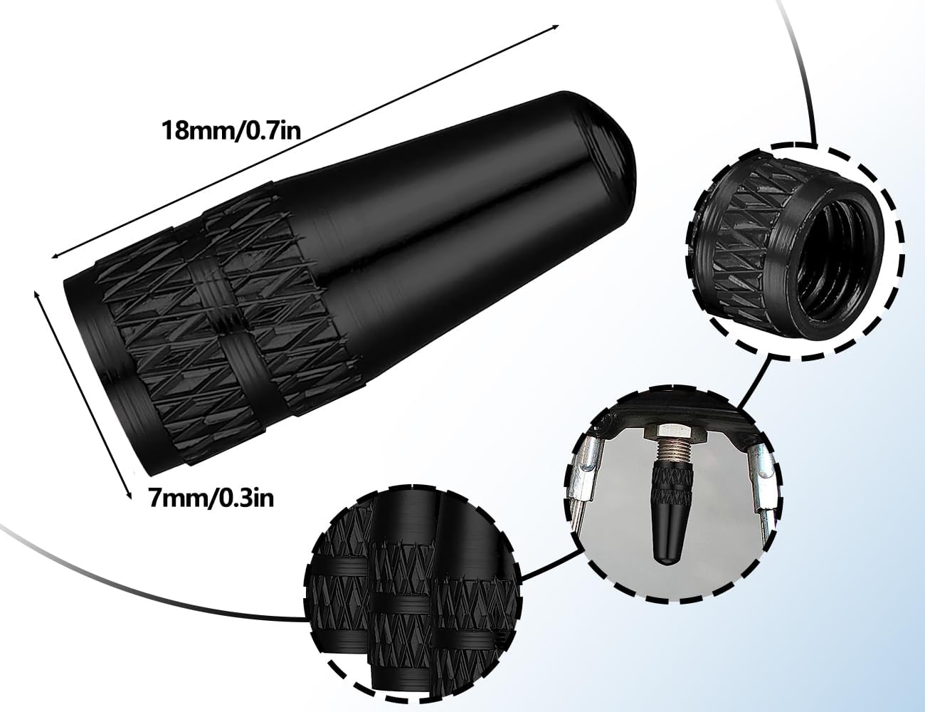 6er Set schwarze Aluminium Ventilkappen für Presta-Fahrradventile