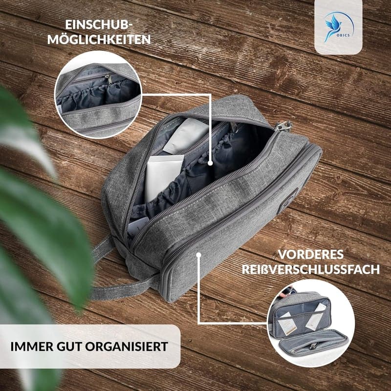 Kulturtasche mit 10 Fächern für Reisen und Camping - grau, 3L