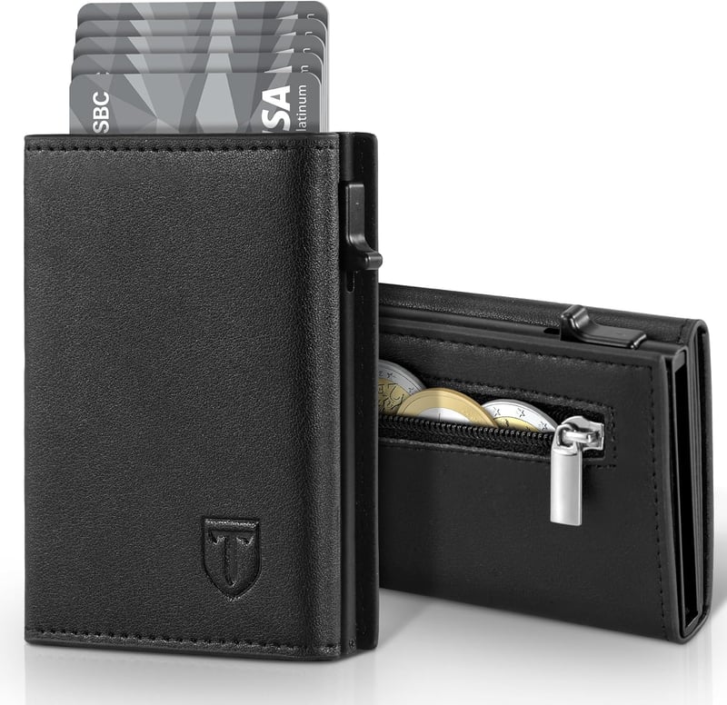 Slim Wallet Herren mit RFID Schutz aus Leder - 8 Fächer, Schwarz
