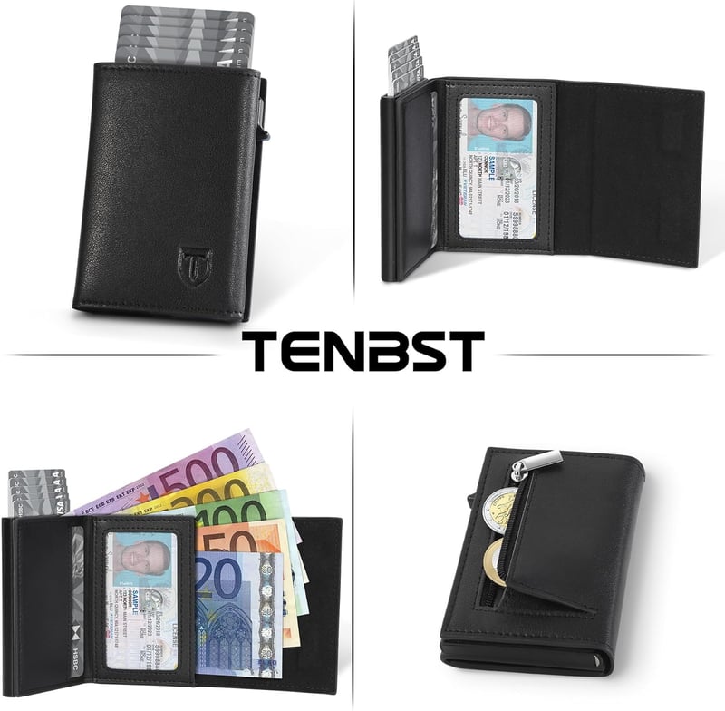 Slim Wallet Herren mit RFID Schutz aus Leder - 8 Fächer, Schwarz
