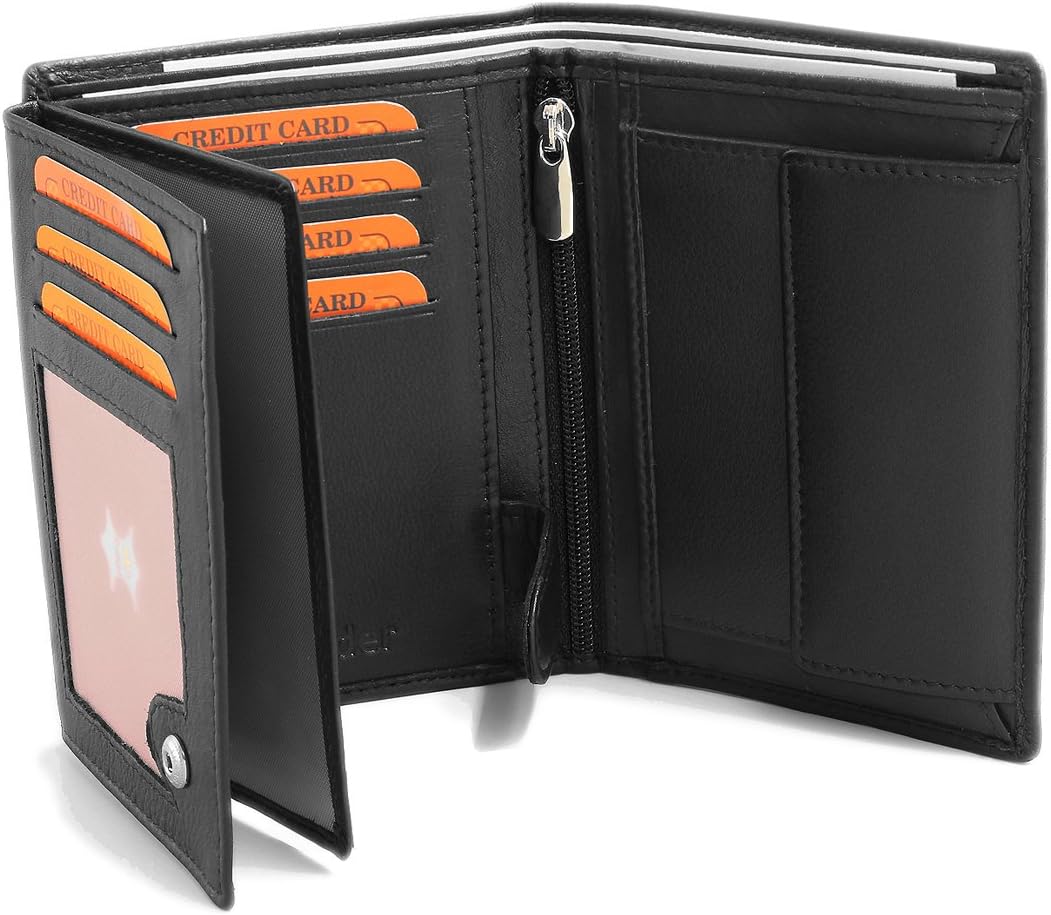 Schwarze Ledergeldbörse mit RFID-Schutz für Männer