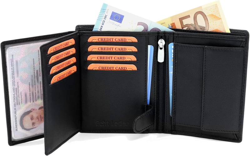 Schwarze Ledergeldbörse mit RFID-Schutz für Männer