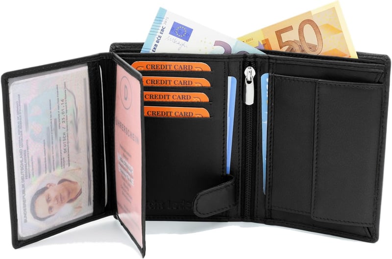 Schwarze Ledergeldbörse mit RFID-Schutz für Männer