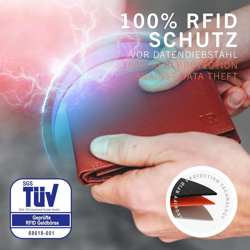 Echtleder Geldbörse für Herren mit RFID Schutz und 13 Kartenfächern