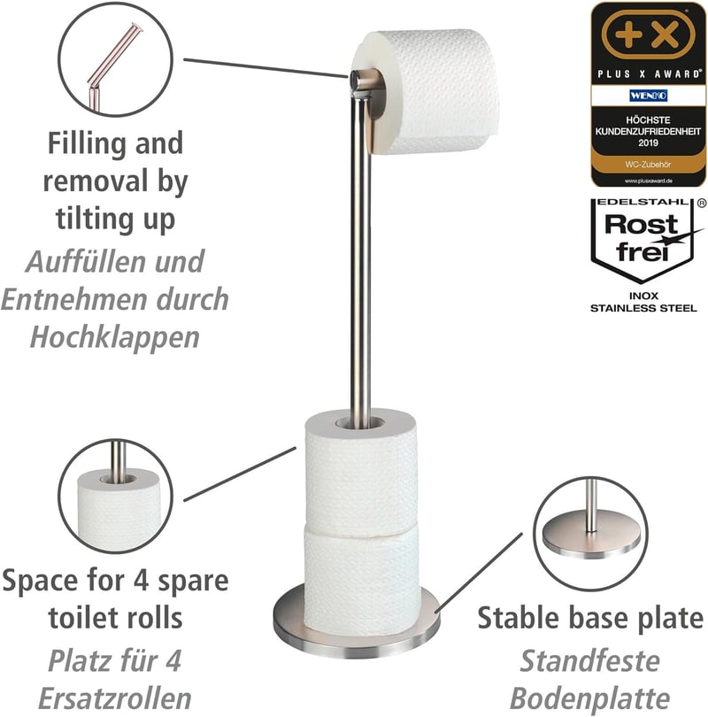 Edelstahl matt 2in1 Toilettenpapierhalter mit Standfuß