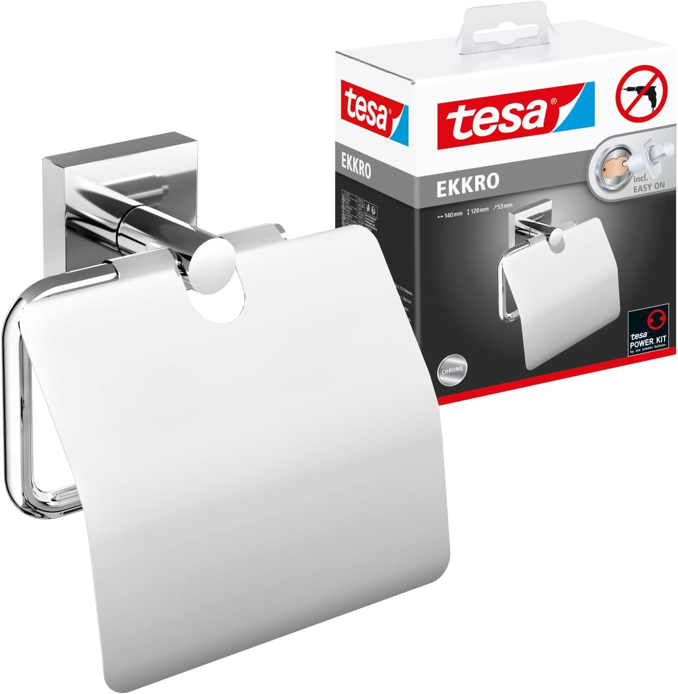 Wandmontierter Toilettenpapierhalter mit Deckel - verchromt, ohne Bohren