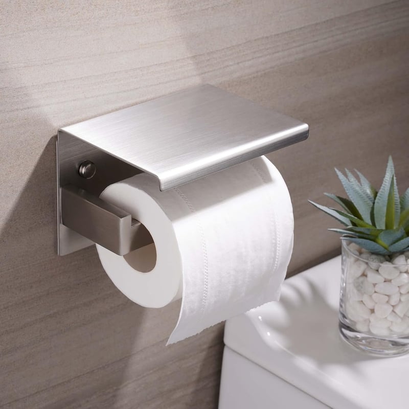 Toilettenpapierhalter aus Edelstahl mit Ablage und 2 Montagemethoden