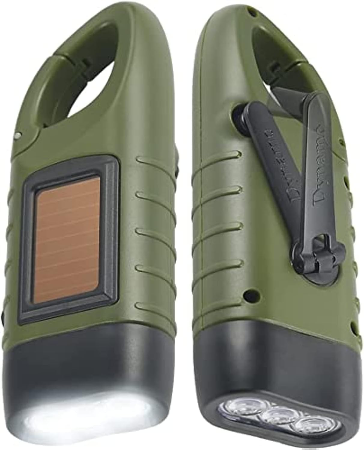 2er Set Kurbel-Solar-Taschenlampen mit Karabiner für Camping und Outdoor