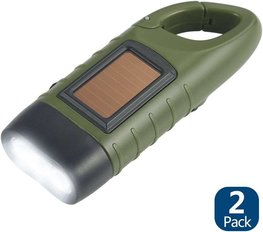 2er Set Kurbel-Solar-Taschenlampen mit Karabiner für Camping und Outdoor