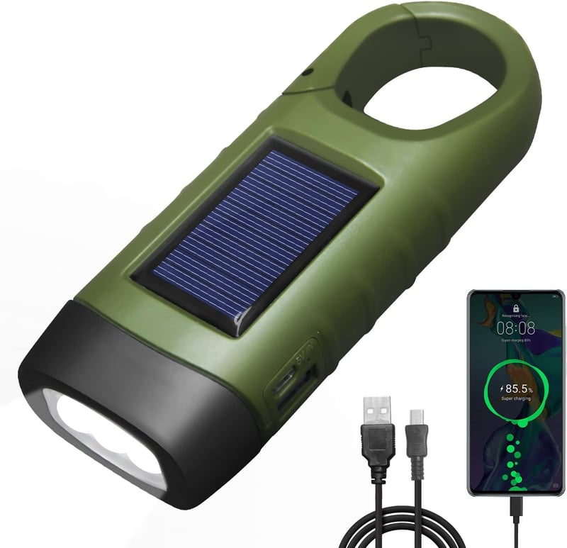 USB-Aufladbare LED-Taschenlampe mit Kurbel und Solar, grün