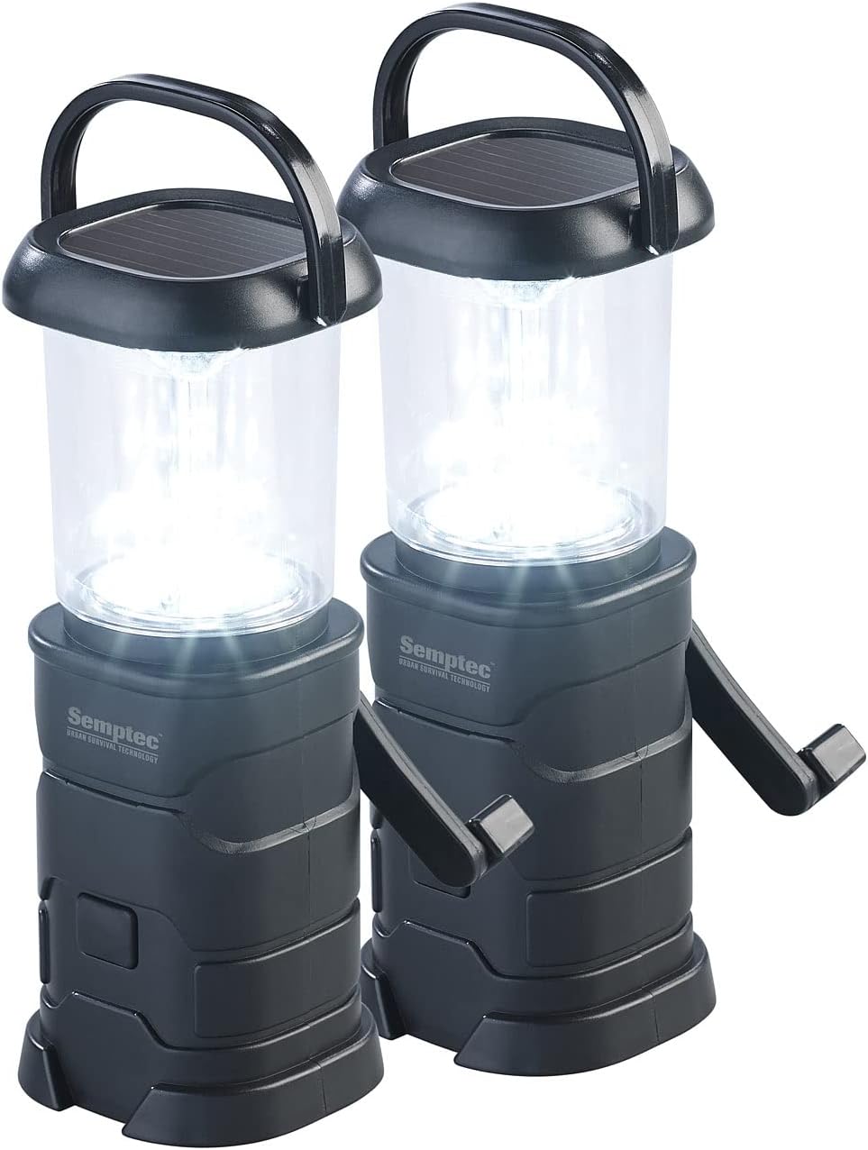 Semptec Kurbellaternen-Set: LED-Campinglaternen mit Dynamo, Solar & USB