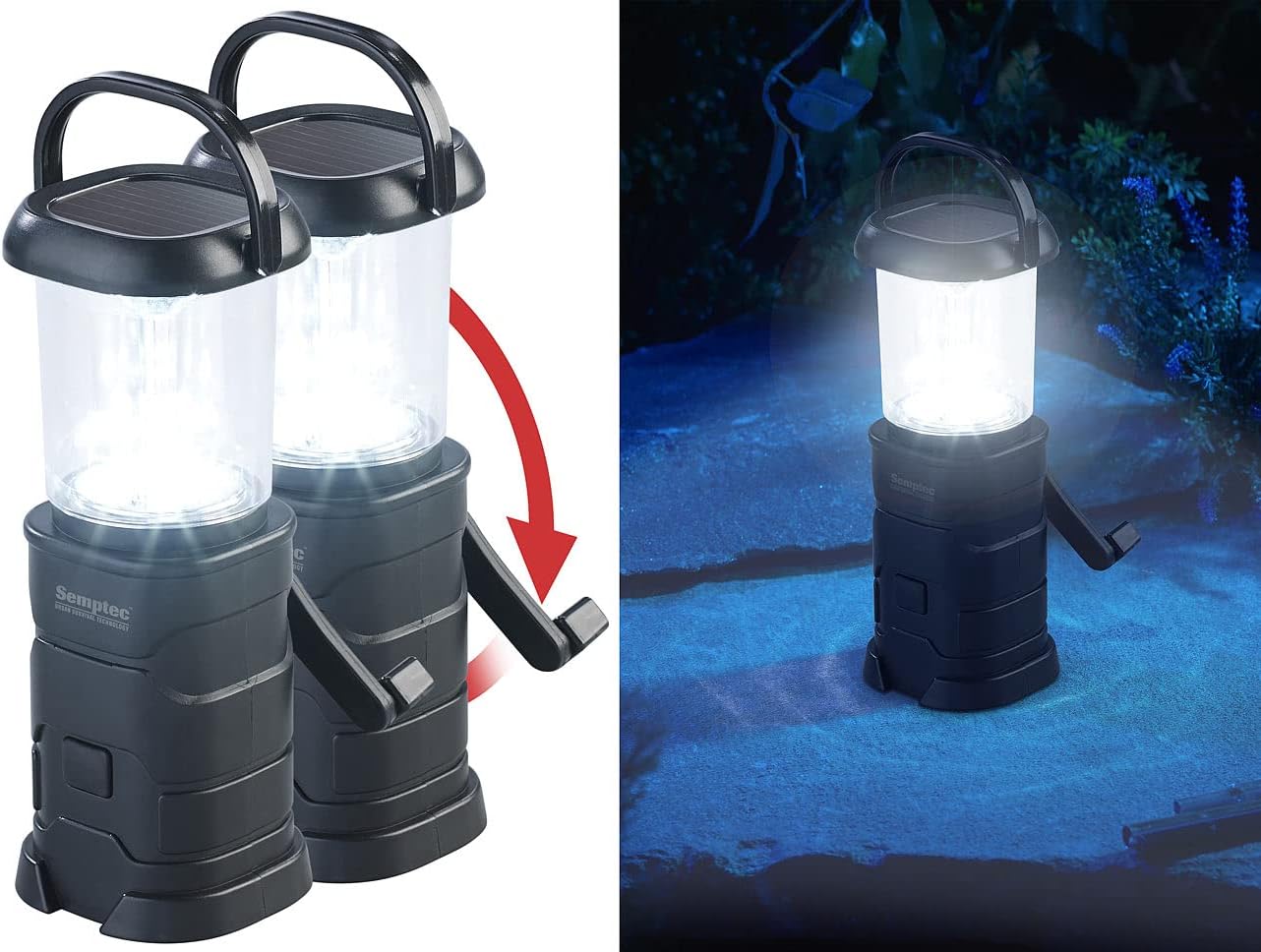 Semptec Kurbellaternen-Set: LED-Campinglaternen mit Dynamo, Solar & USB