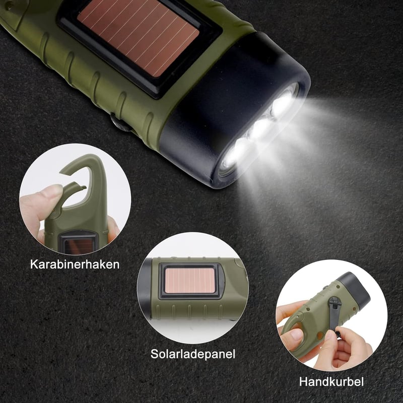 Handkurbel LED Taschenlampen für Camping – 2er Set, wasserdicht, tragbar