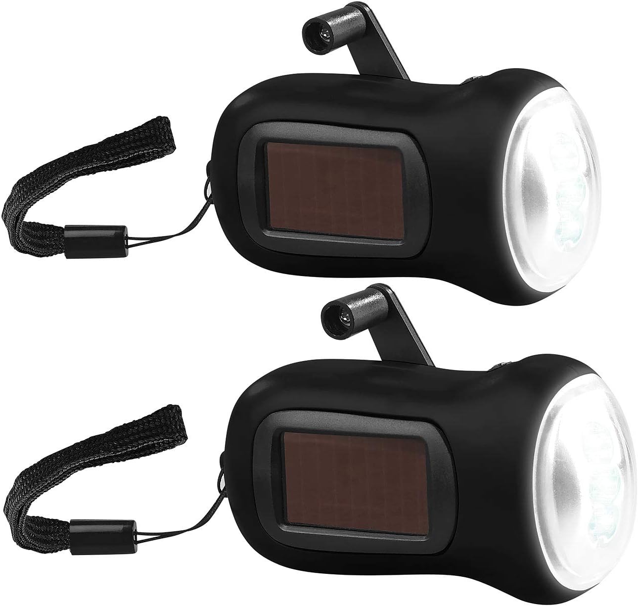 Kurbeltaschenlampe mit Solarpanel - 2er-Set LED Taschenlampe
