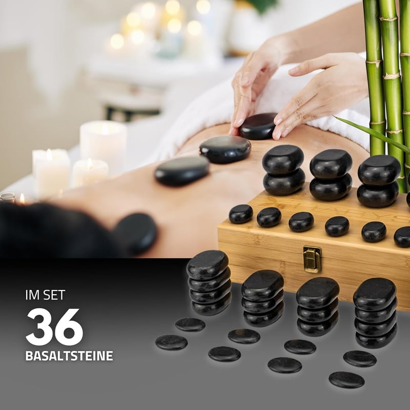 Massagestein Set mit Natursteinen in eleganter Box (36-teilig)