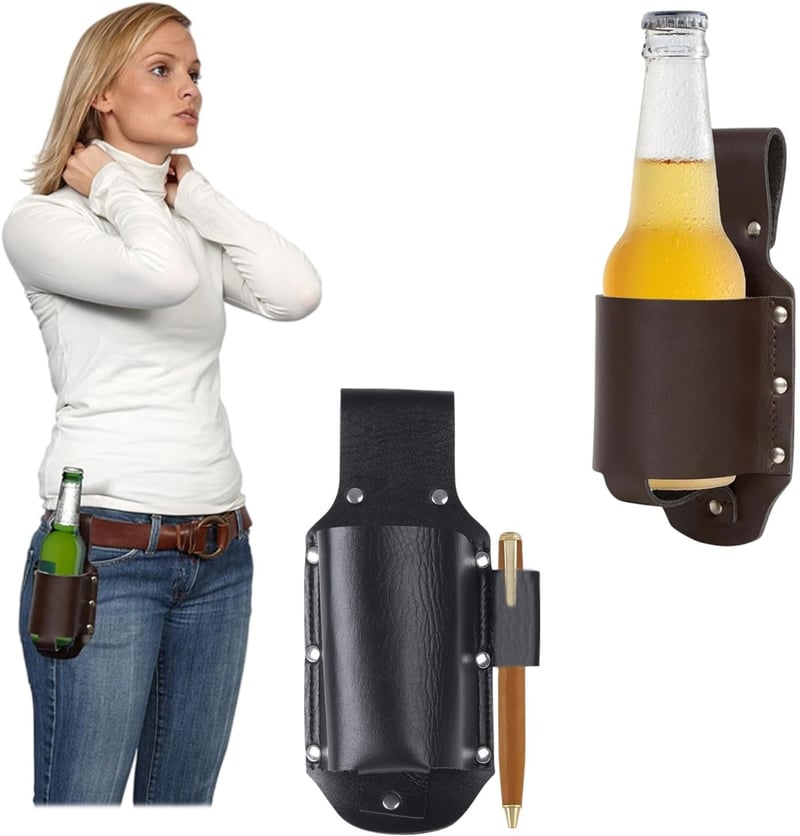 Vintage Leder Bierholster für Herren – 2er Set, ideal zum Grillen und Campen