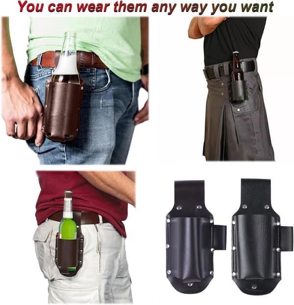 Vintage Leder Bierholster für Herren – 2er Set, ideal zum Grillen und Campen