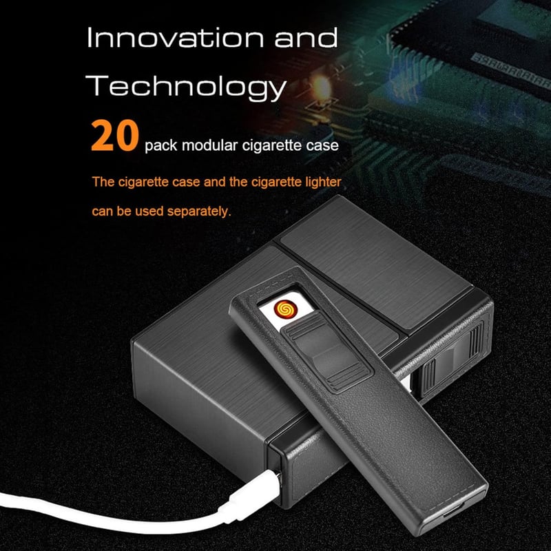 Multifunktionales Zigarettenetui für Herren, USB-wiederaufladbar, 20 Stück