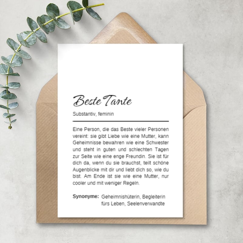 Definitionskarte für Tante | A6 mit Kraftpapierumschlag | Geschenkidee