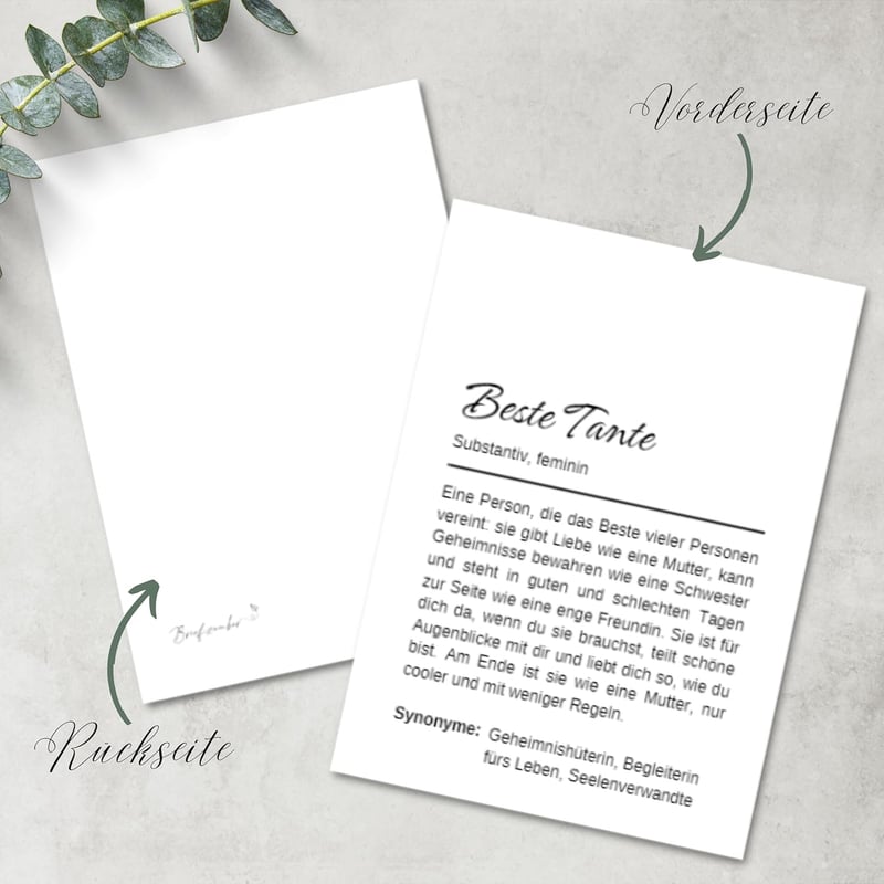 Definitionskarte für Tante | A6 mit Kraftpapierumschlag | Geschenkidee