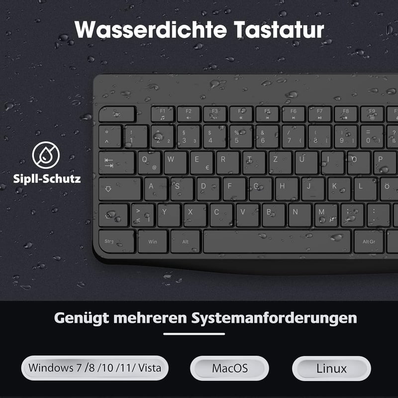 Kabelloses Tastatur- und Mausset QWERTZ für Windows, MacOS, Linux