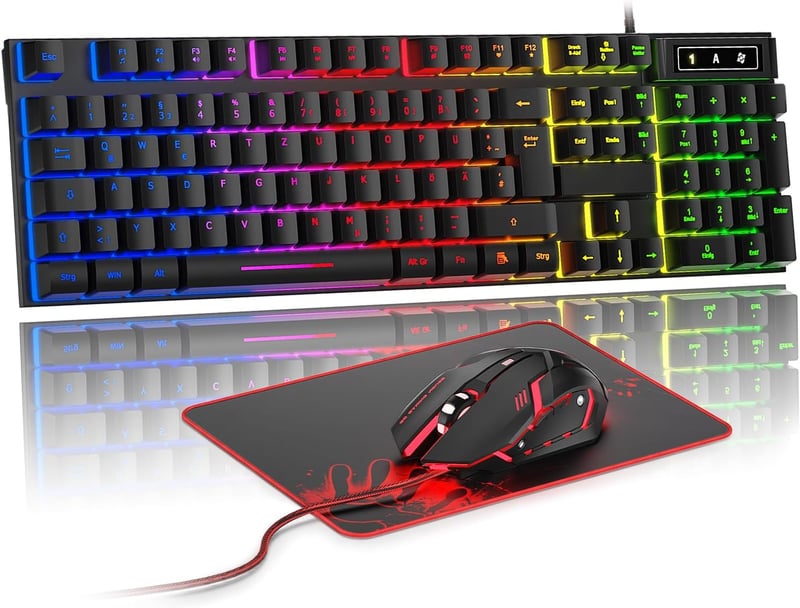 Rewurnth Gaming-Tastatur und Maus Set mit RGB-Beleuchtung für PC und Konsolen