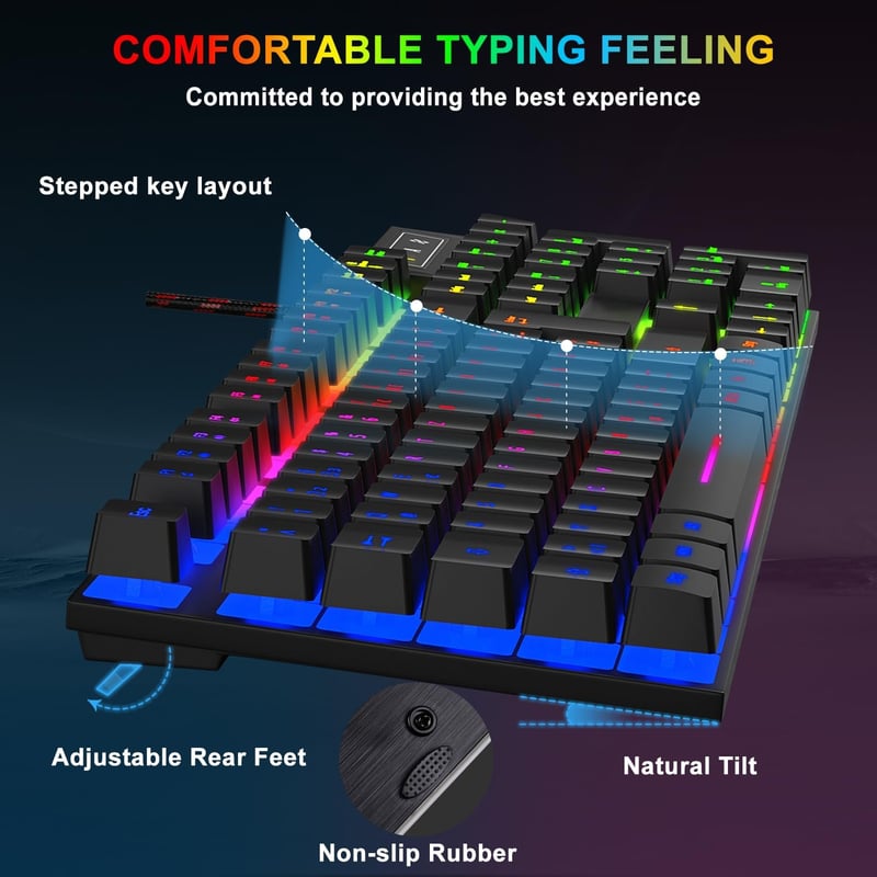 Rewurnth Gaming-Tastatur und Maus Set mit RGB-Beleuchtung für PC und Konsolen