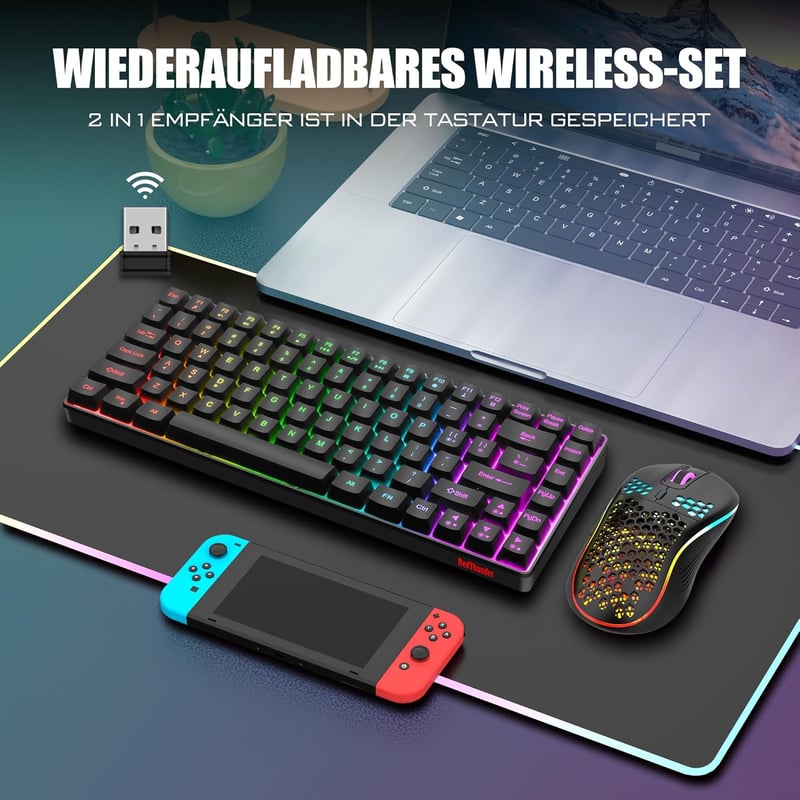 Kabelloses Gaming-Tastatur- und Maus-Set für Gamer, QWERTZ, TKL, 7200DPI