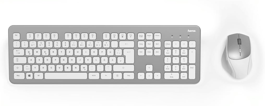 Hama kabelloses Tastatur-Maus-Set mit ergonomischer Maus, QWERTZ, weiß-silber